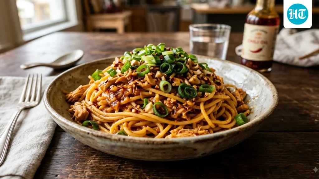 This spicy, creamy Japanese chicken pasta recipe packing 43g of protein, 447