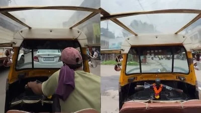 Woman takes a ride in 'sunroof auto' in Vasai, internet says 'panoramic sunroof'