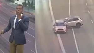 US reporter's reaction to car crash in the middle of his live segment goes viral