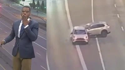 US reporter's reaction to car crash in the middle of his live segment goes viral