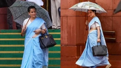 Kangana Ranaut's colourful ₹6100 umbrella takes her Parliament style beyond sarees