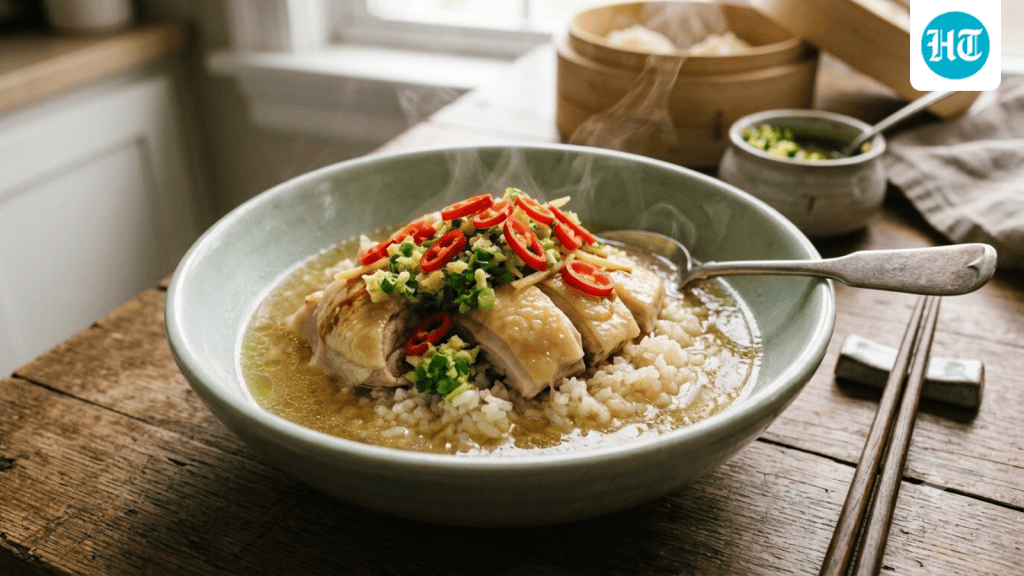 Craving something soupy, spicy and umami in the rains? Try this delicious steamed ginger chicken with rice