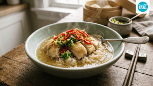 Craving something soupy, spicy and umami in the rains? Try this delicious steamed ginger chicken with rice