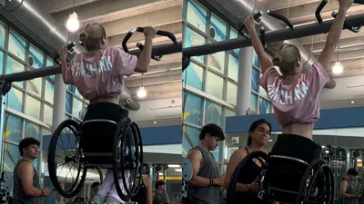 A woman in a wheelchair has impressed the internet with her determination after a video of her doing