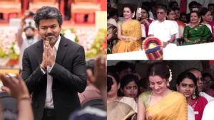 What caught everyone's attention was Trisha sitting alongside Vijay's parents, SA Chandrasekhar