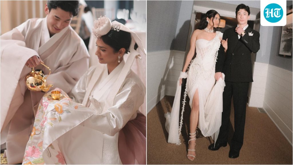 For her reception look, Aviva changed into Look 15 from Gaurav Gupta ’s Spring/Summer 2026 couture